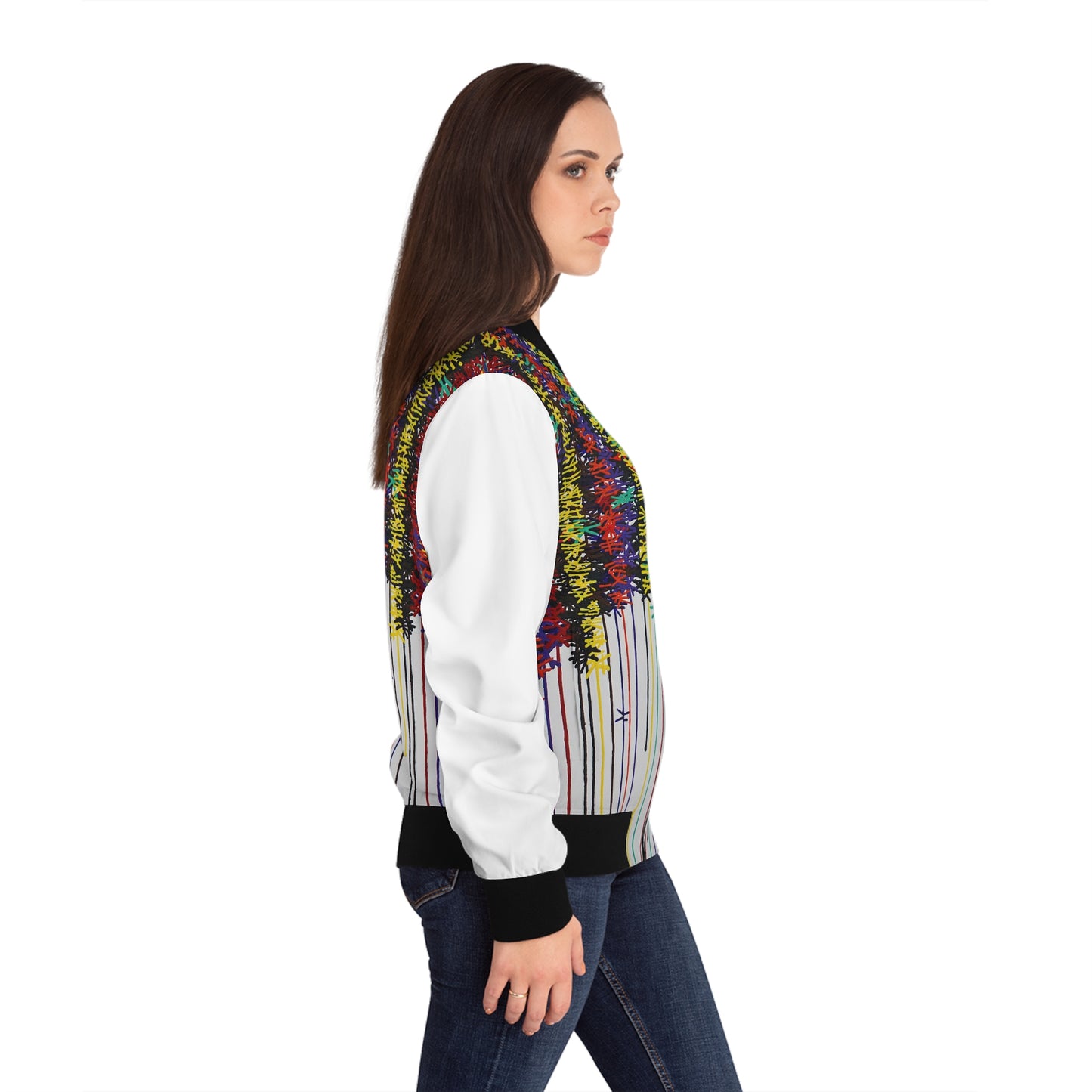 KNOT a painting exploring memory on this art women's bomber jacket —designed by artist Dean Crozier