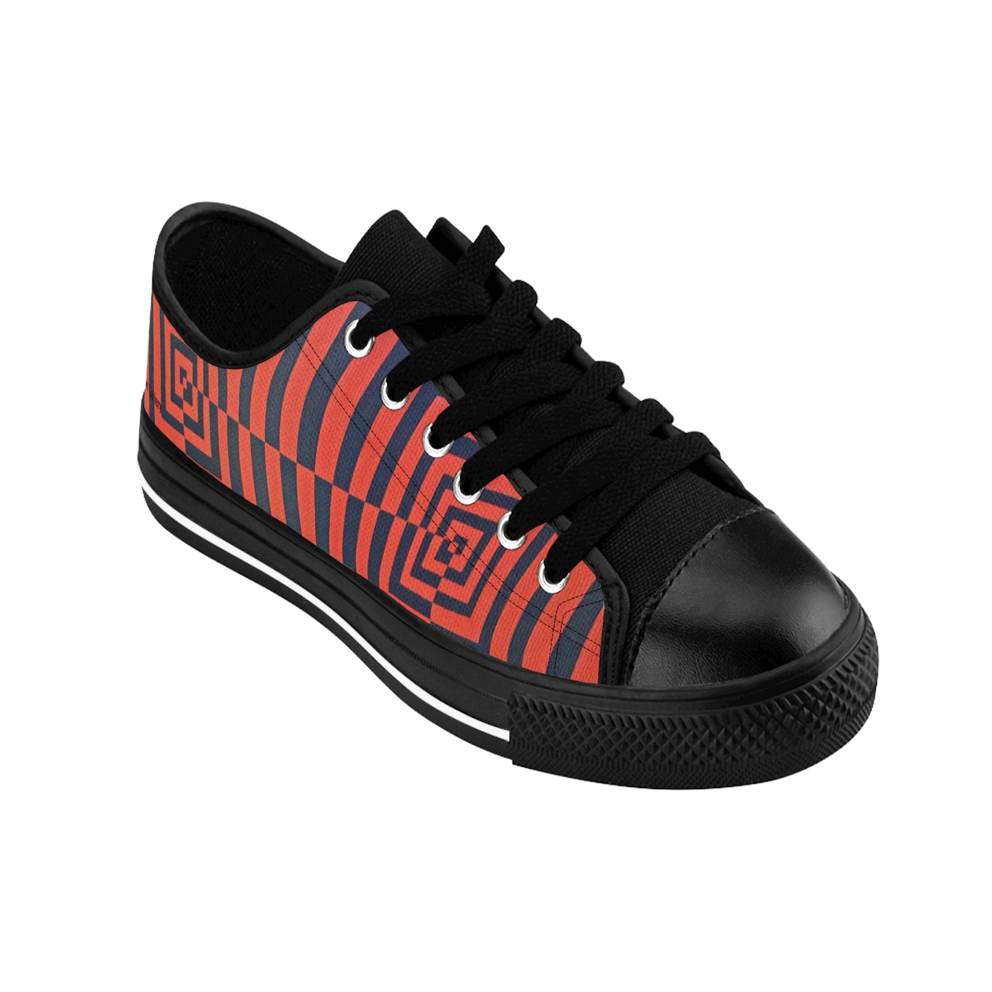 OPTICS 1 men's sneakers — colorful geometric design stripe canvas shoes featuring an original artwork with bold vibrant orange and deep blue