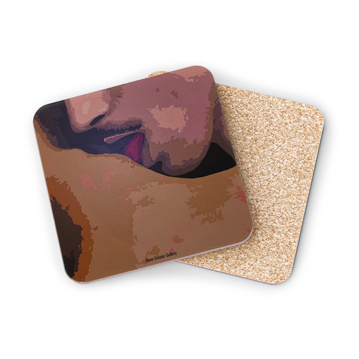 REPOSE KISS an abstract intimate portrait by Dean Crozier on these unique coasters.