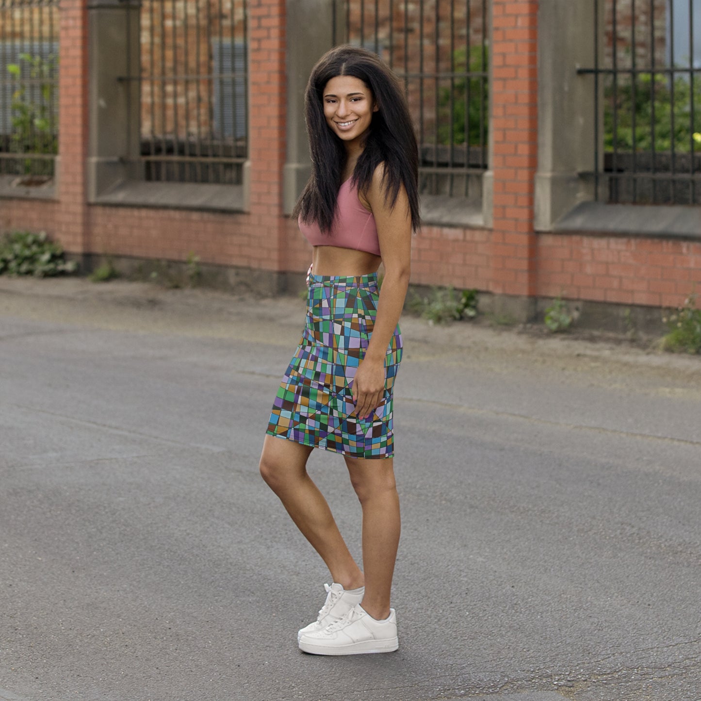 JACARANDA bloom geometric Pencil Skirt — a geometric floral spring print by abstract artist Dean Crozier