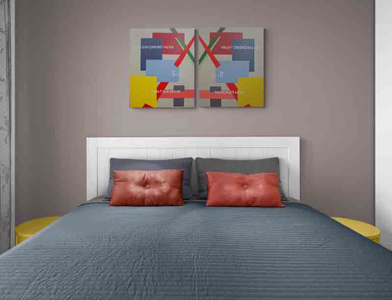 FATE a diptych abstract painting, strong lines and bold form.