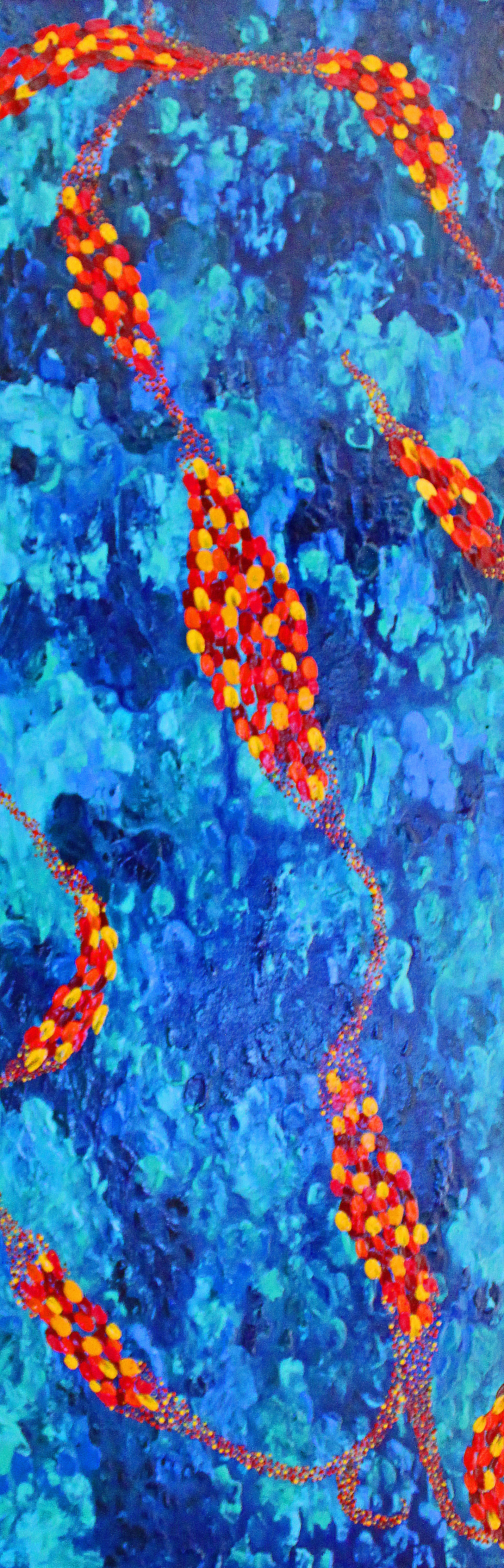 FLOAT 2 dark waters flow carrying gold and red leaves along its current.
