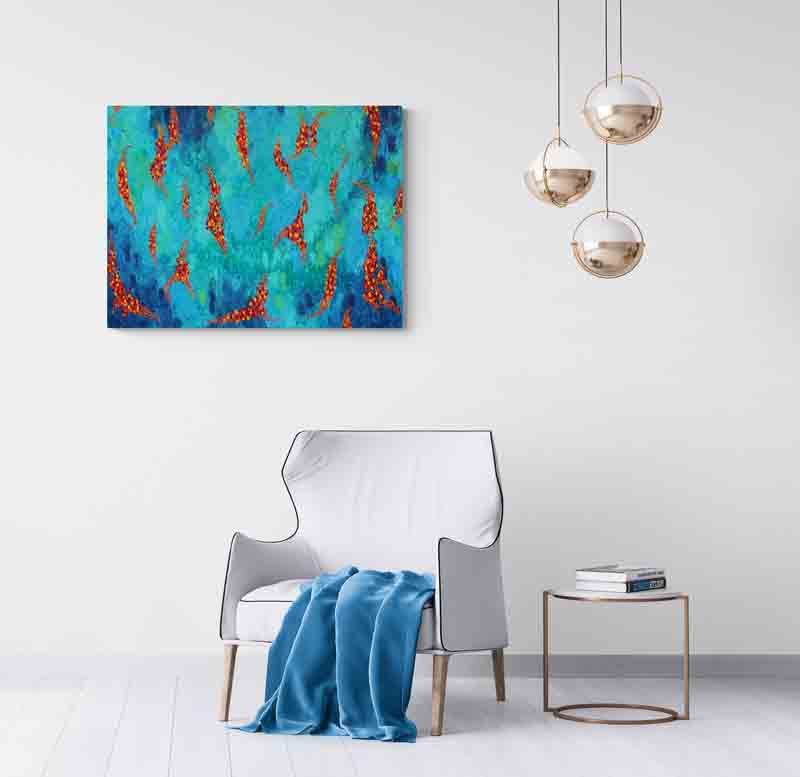FLOAT strings of warm coloured leaves float across a stream of cool blues and greens.