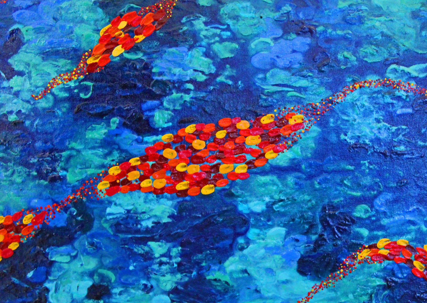 FLOAT 2 dark waters flow carrying gold and red leaves along its current.