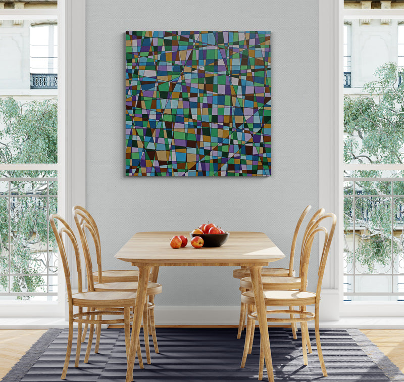 JACARANDA a geometric abstract representation of a glorious jacaranda tree in bloom.