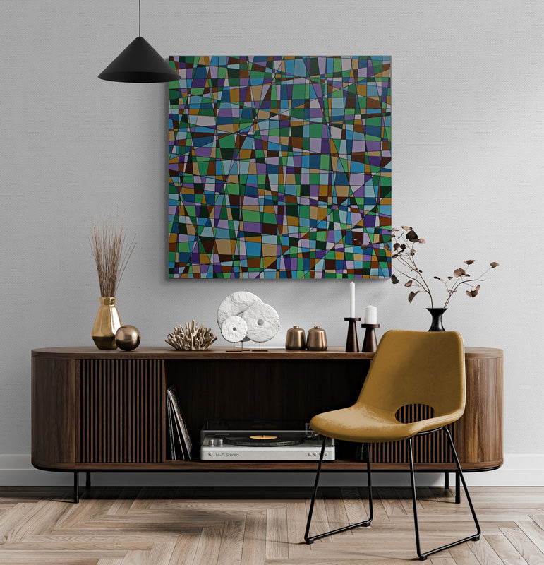 JACARANDA a geometric abstract representation of a glorious jacaranda tree in bloom.