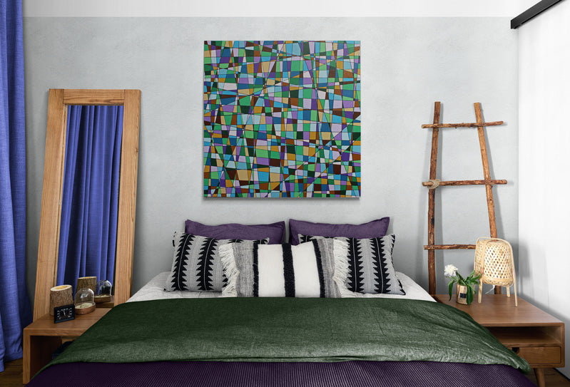 JACARANDA a geometric abstract representation of a glorious jacaranda tree in bloom.