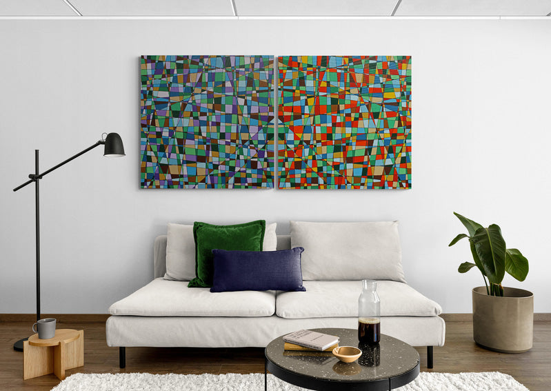 JACARANDA a geometric abstract representation of a glorious jacaranda tree in bloom.