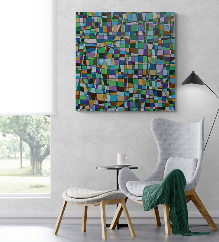 JACARANDA a geometric abstract representation of a glorious jacaranda tree in bloom.