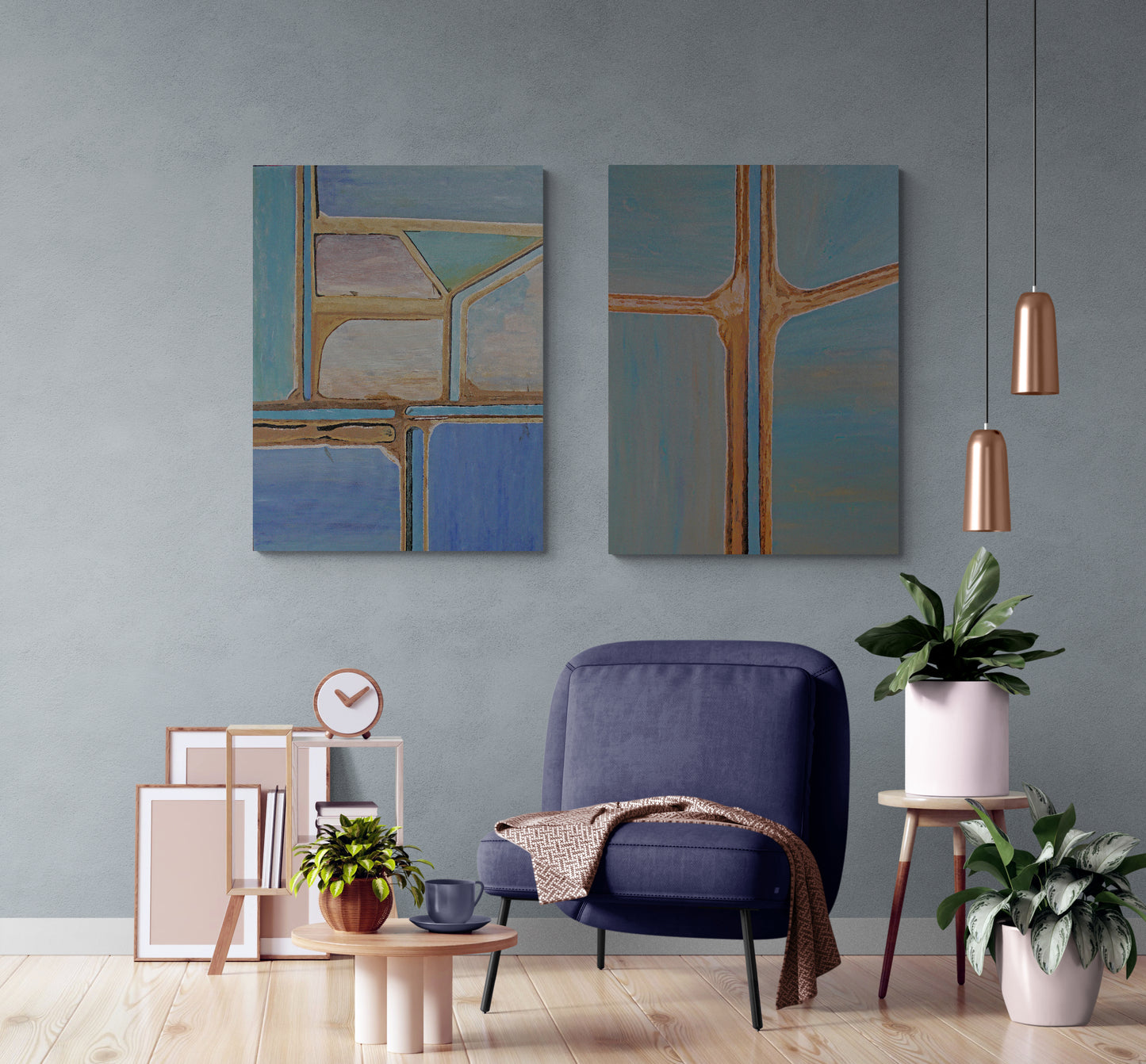 SALT PANS 4 paintings for a natural cool decor.