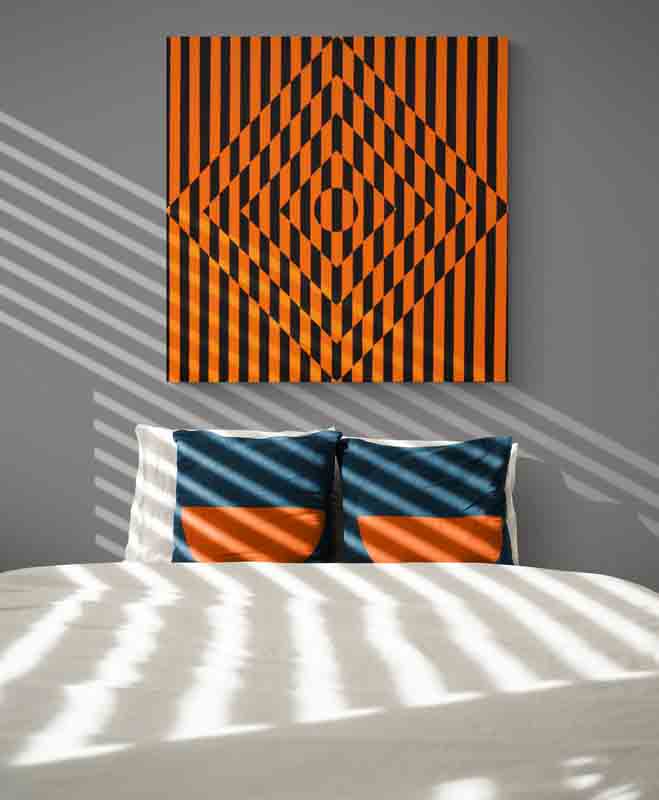 OPTICS 1 a optical geometric abstract in bold blue and orange
