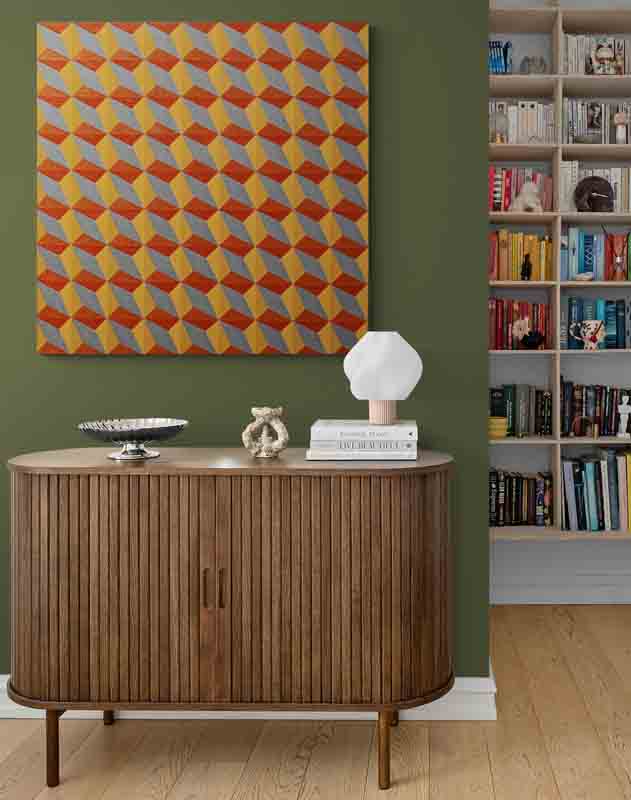 OPTICS 2 metalic paints shimmer over this optical geometric painting.