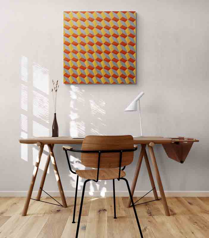 OPTICS 2 metalic paints shimmer over this optical geometric painting.