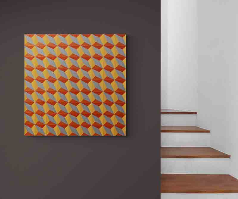 OPTICS 2 metalic paints shimmer over this optical geometric painting.