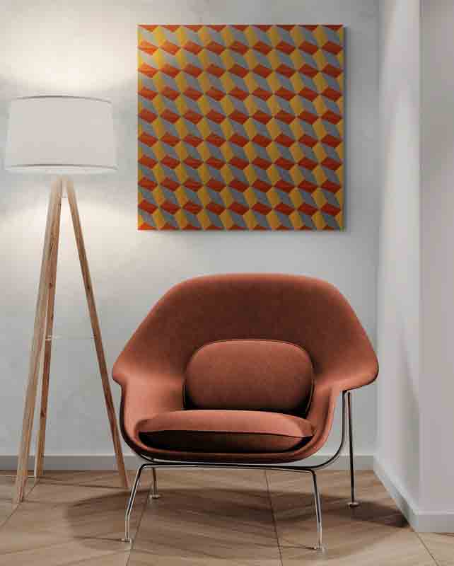 OPTICS 2 metalic paints shimmer over this optical geometric painting.