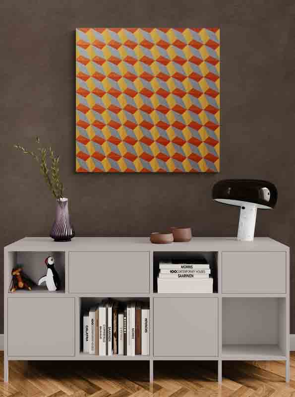 OPTICS 2 metalic paints shimmer over this optical geometric painting.