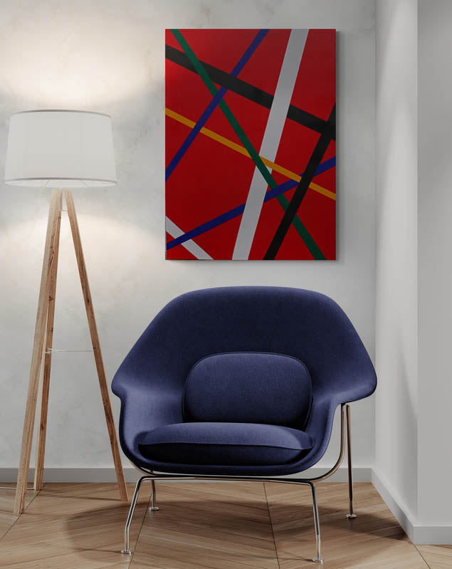 RED a geometric abstract painting to add colour into any decor