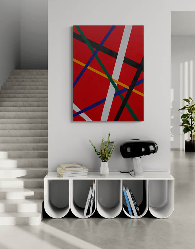 RED a geometric abstract painting to add colour into any decor