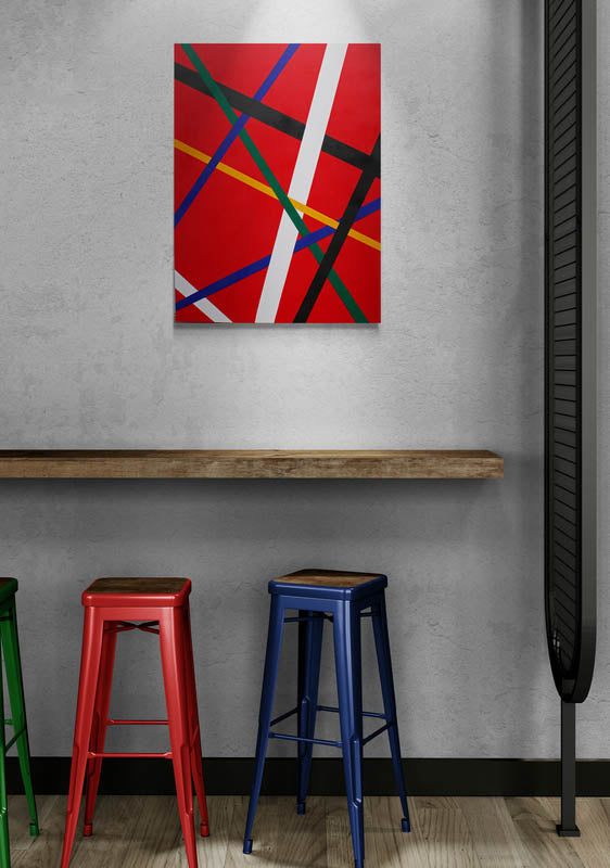 RED a geometric abstract painting to add colour into any decor