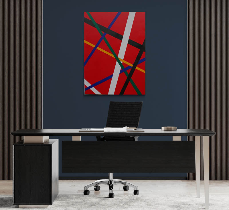 RED a geometric abstract painting to add colour into any decor