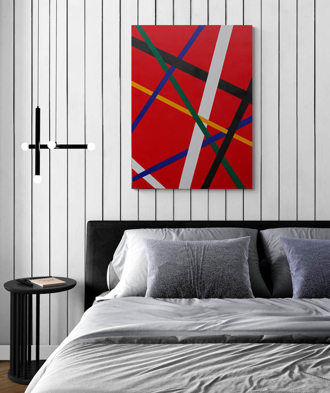 RED a geometric abstract painting to add colour into any decor