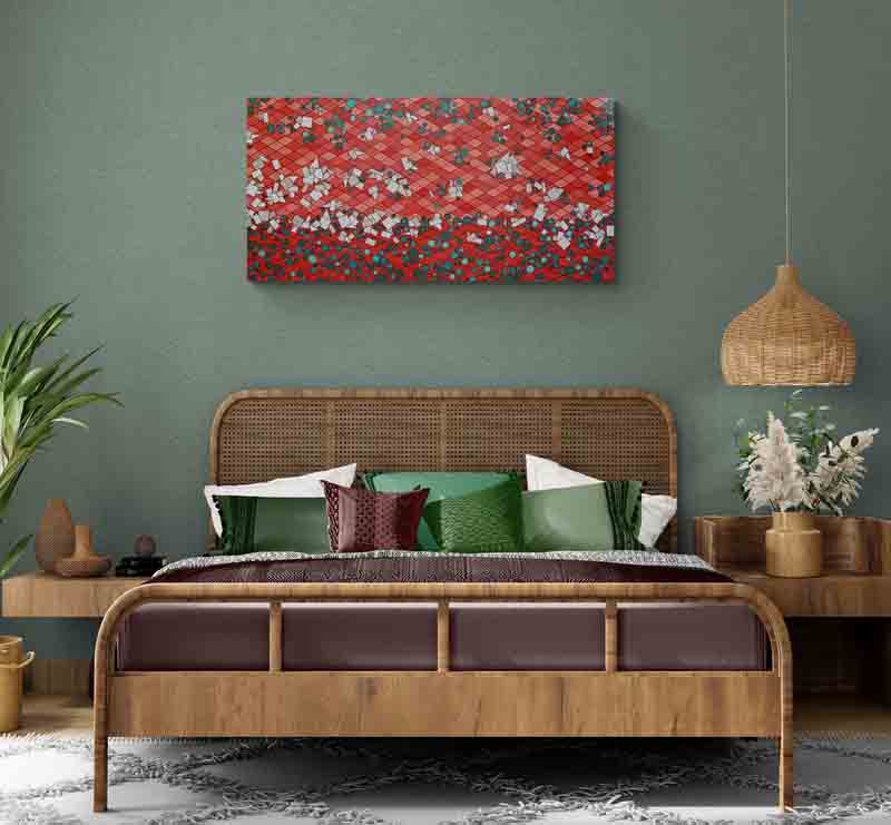 RED DESERT a classic Australian desert painted in a geometric abstract style.
