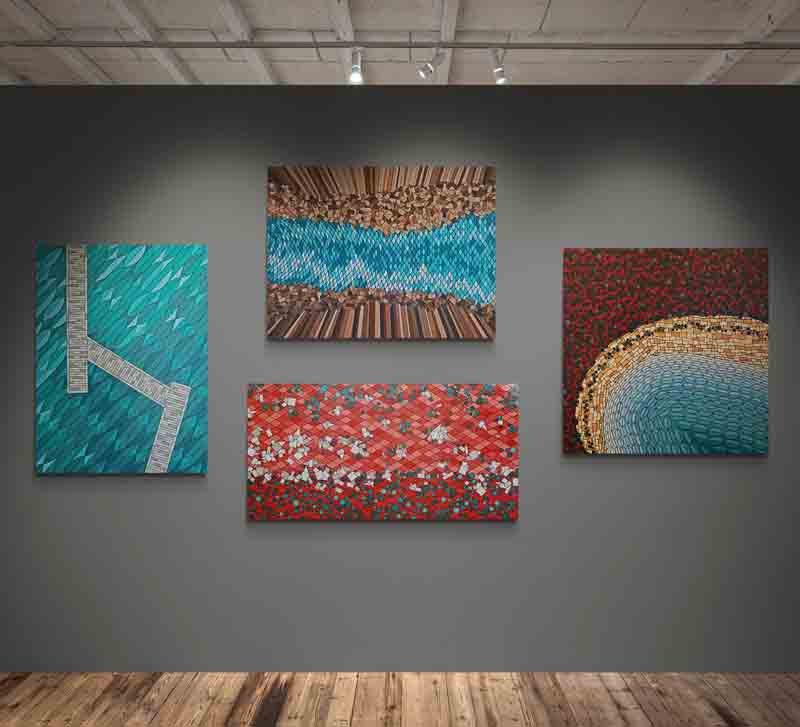 RED DESERT a classic Australian desert painted in a geometric abstract style.