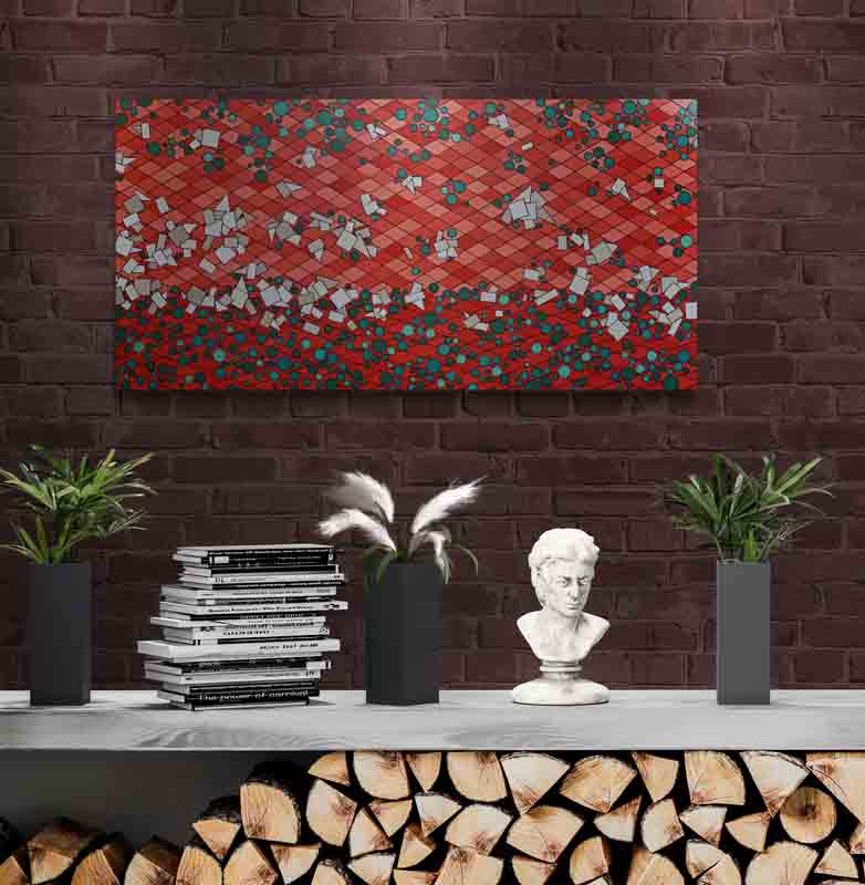 RED DESERT a classic Australian desert painted in a geometric abstract style.