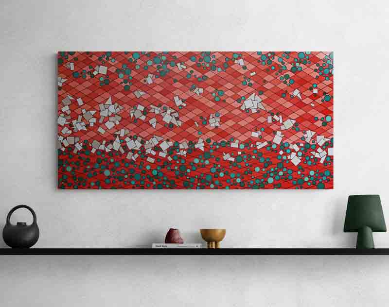 RED DESERT a classic Australian desert painted in a geometric abstract style.