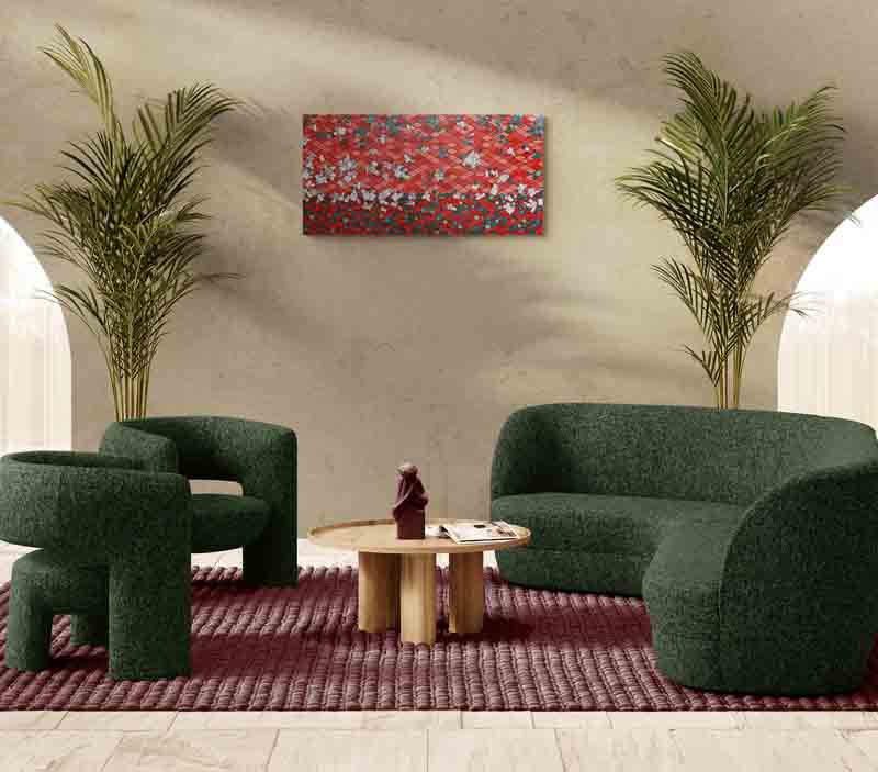 RED DESERT a classic Australian desert painted in a geometric abstract style.