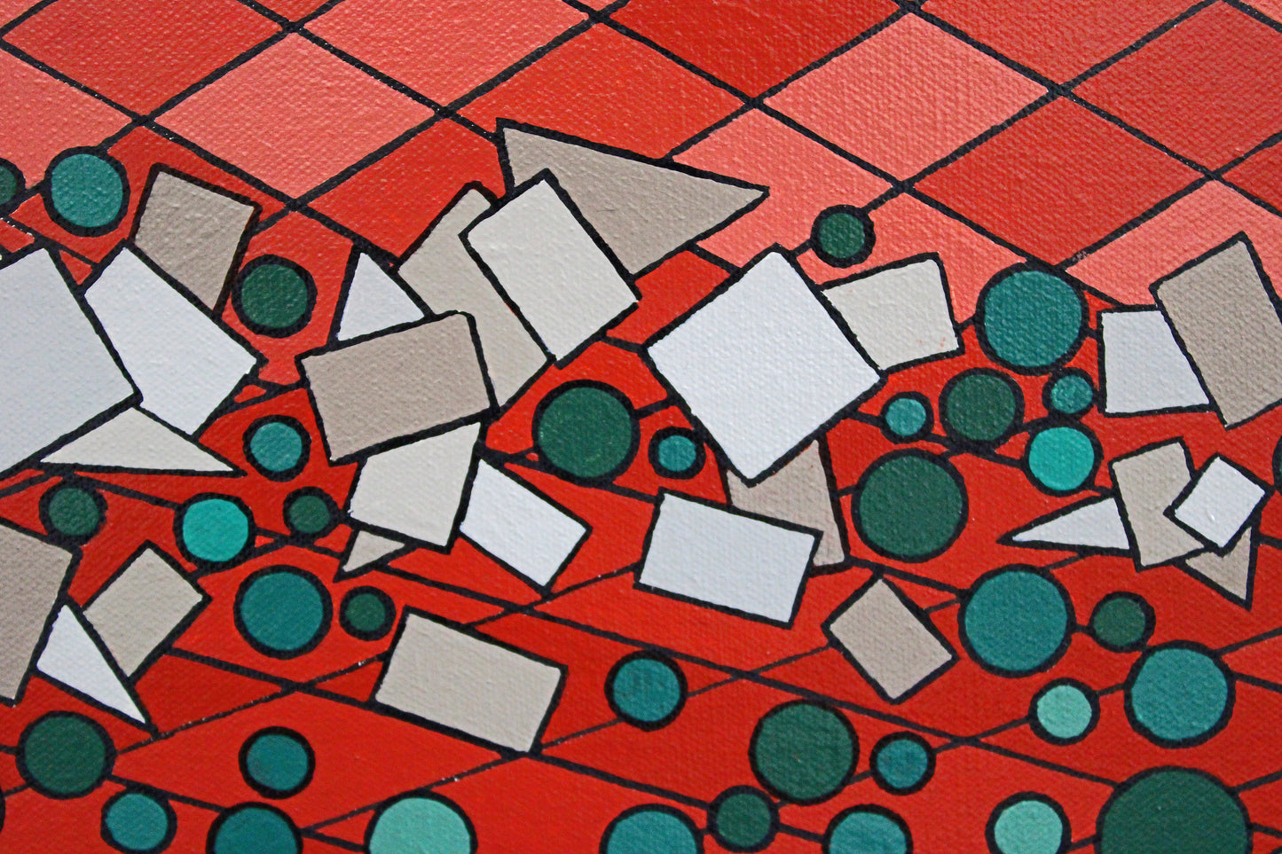 RED DESERT a classic Australian desert painted in a geometric abstract style.