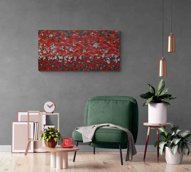 RED DESERT a classic Australian desert painted in a geometric abstract style.