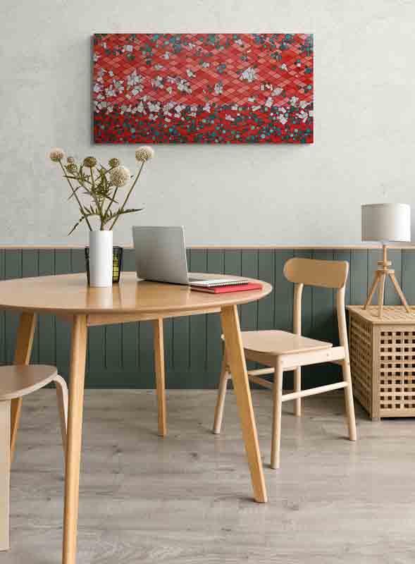 RED DESERT a classic Australian desert painted in a geometric abstract style.