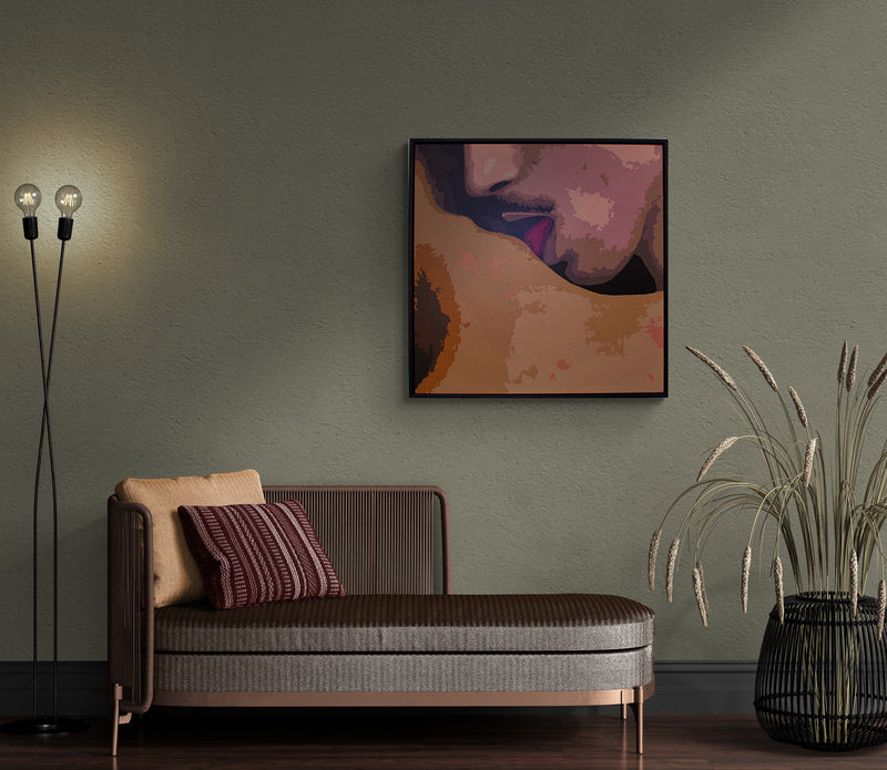 REPOSE KISS an abstract portrait painting capturing an intimate moment.