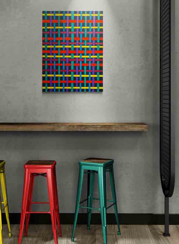 RIBBON ribbons of colour weave across the canvas like a magnified cloth.