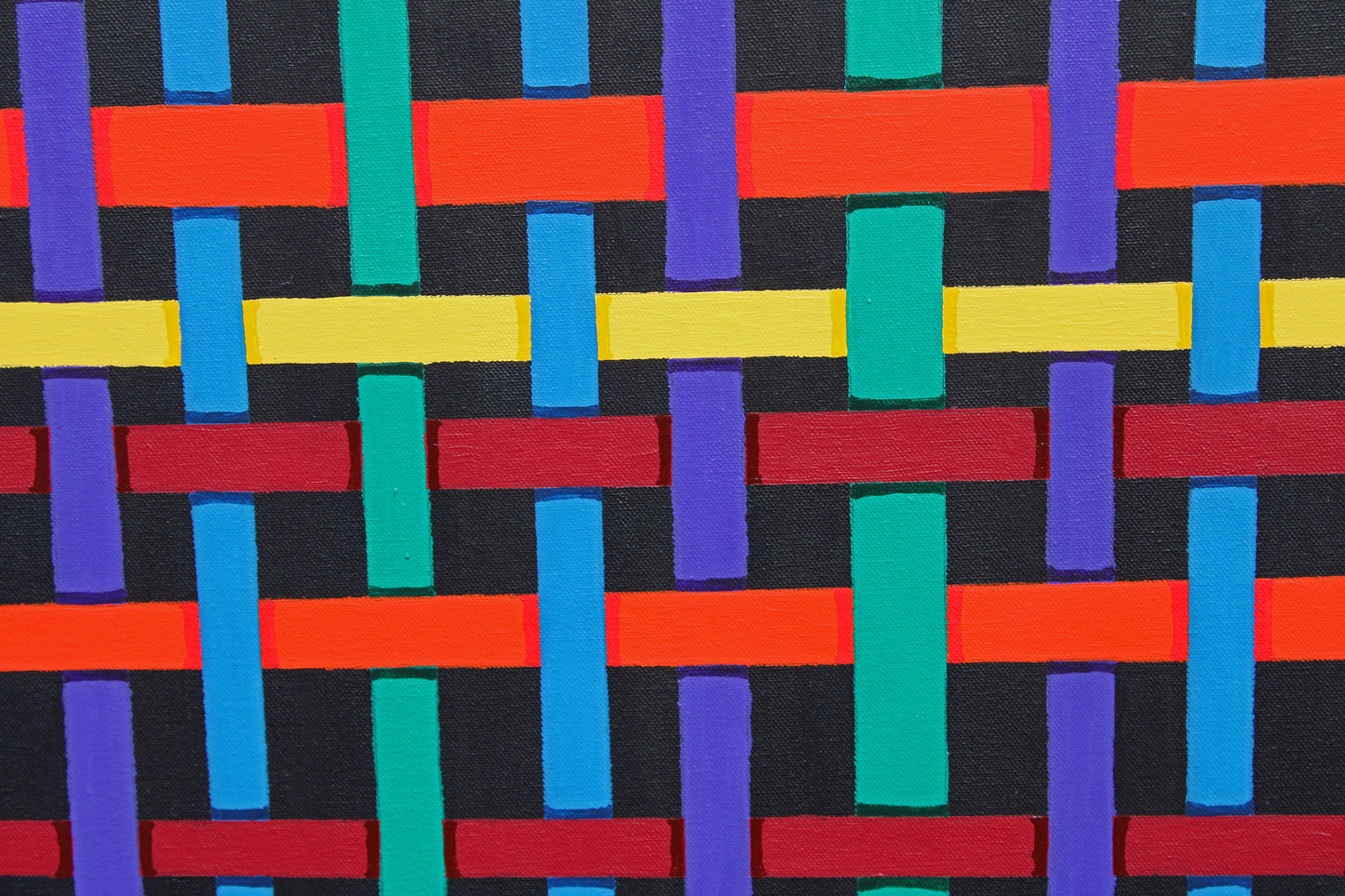 RIBBON ribbons of colour weave across the canvas like a magnified cloth.