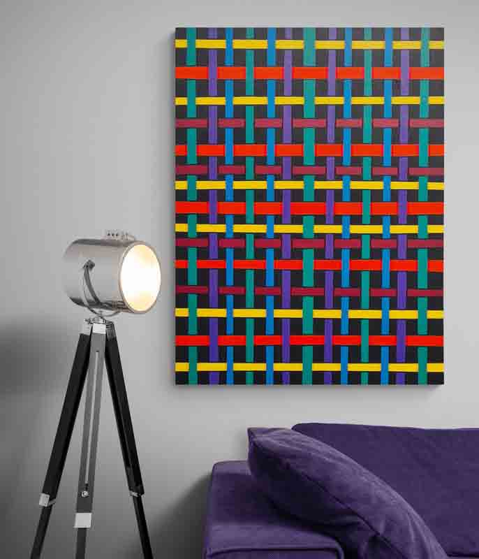 RIBBON ribbons of colour weave across the canvas like a magnified cloth.