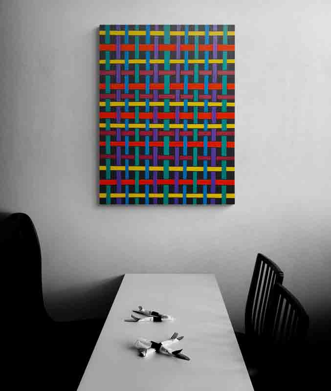 RIBBON ribbons of colour weave across the canvas like a magnified cloth.
