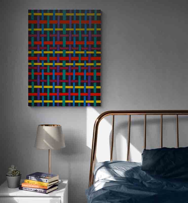 RIBBON ribbons of colour weave across the canvas like a magnified cloth.