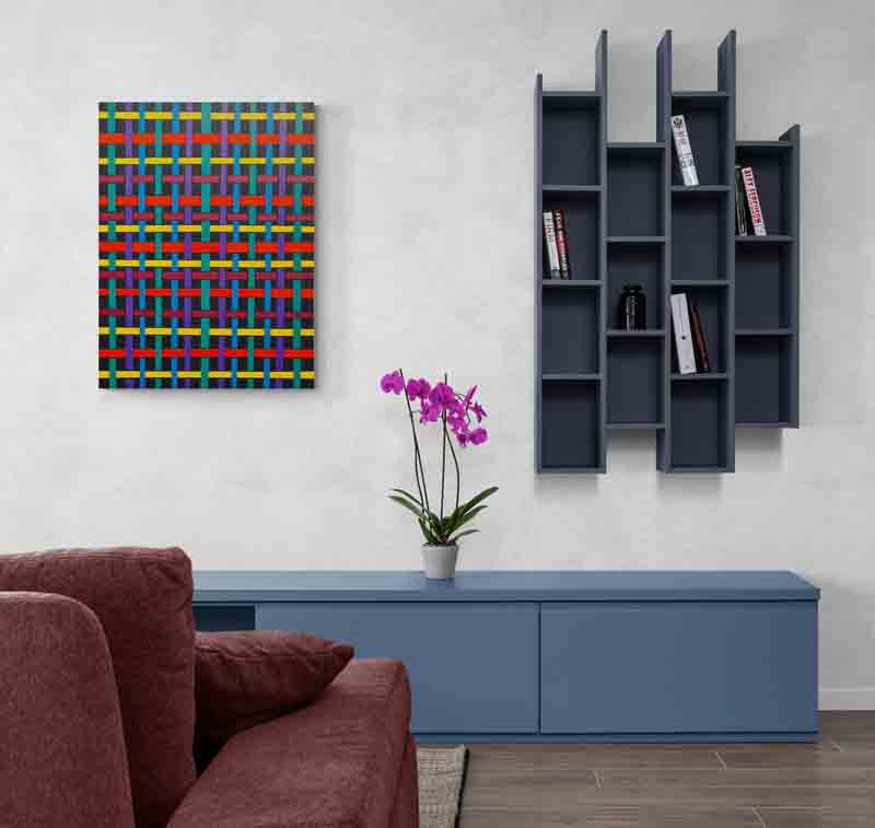 RIBBON ribbons of colour weave across the canvas like a magnified cloth.