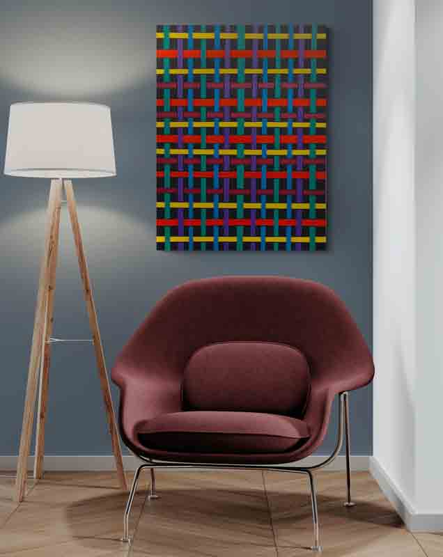 RIBBON ribbons of colour weave across the canvas like a magnified cloth.