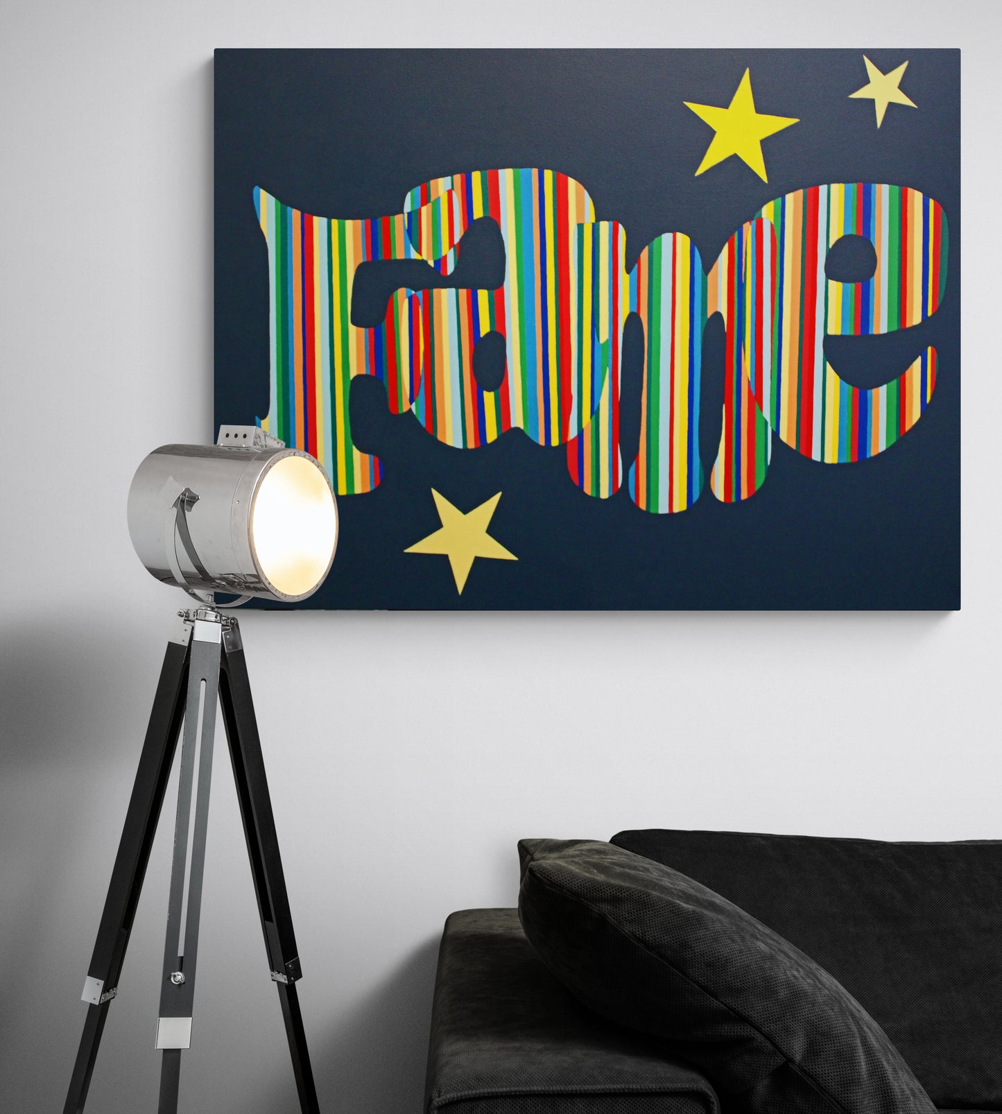 FAME a bold statement abstract painting with strong vibrant colour.