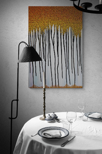 ABSCISSION 1 The quiet & gentle fall of golden leaves in autumn. A modern abstract landscape artwork.