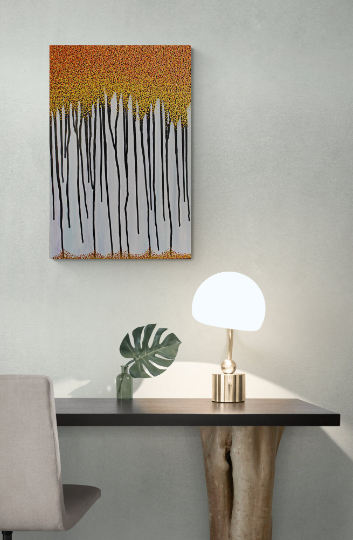 ABSCISSION 1 The quiet & gentle fall of golden leaves in autumn. A modern abstract landscape artwork.