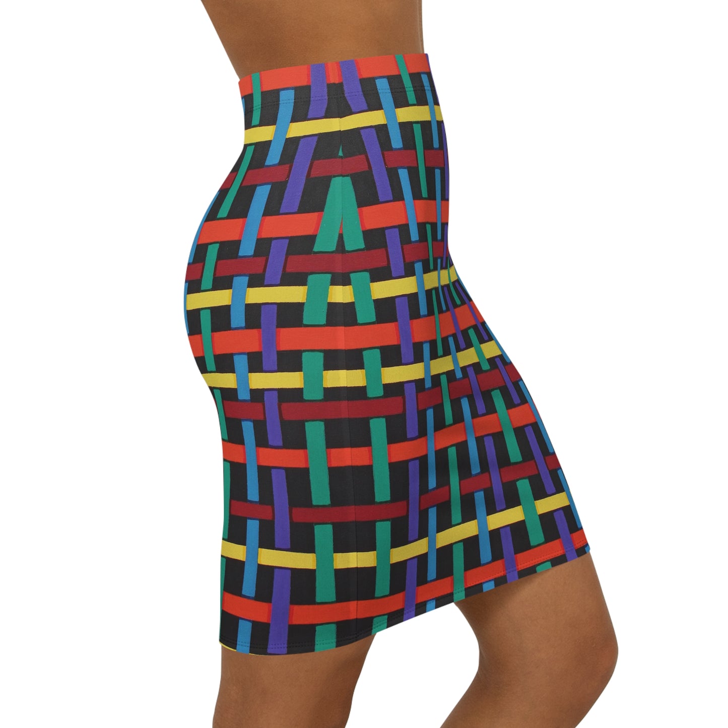 Bright ribbon weave across this Women's Mid-Waist Pencil Skirt — strong bright colours for any occasson