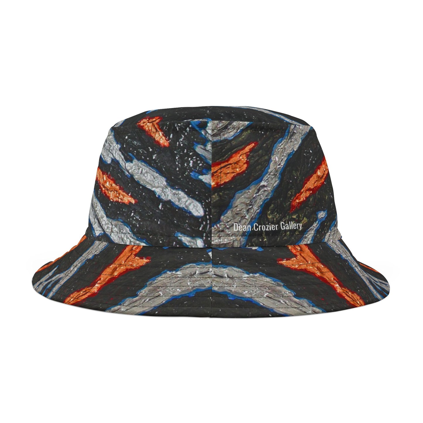Bucket Hat metallic slashes — a bold design with slashes of gold and silver on a bed of black. Strong streetwear for a bold outfit