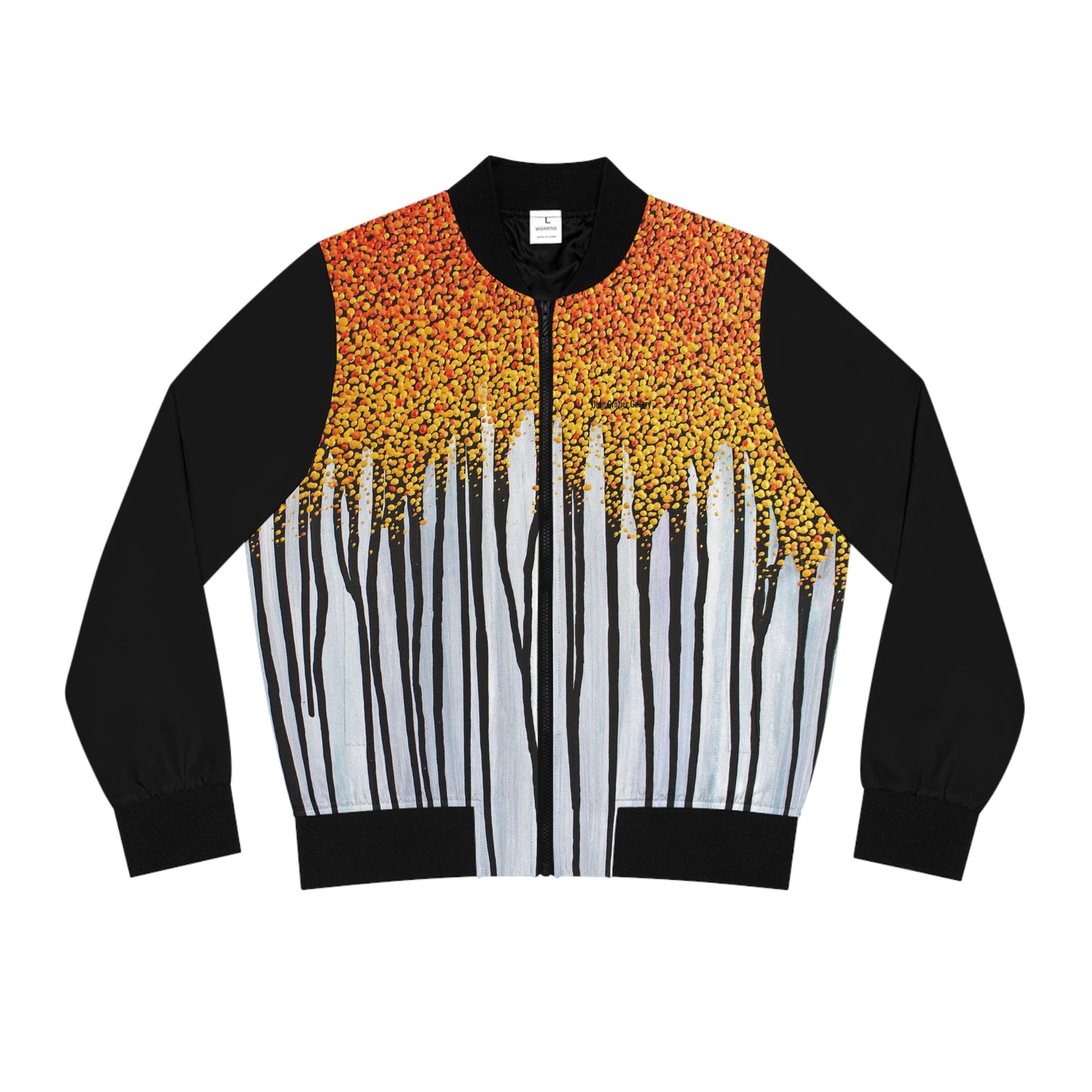 Golden Leaves Women's Bomber Jacket — Gold Copper leaves gently fall from the autumn tree in this abstract painting from Dean Crozier