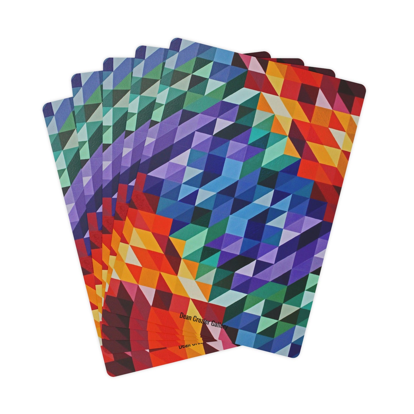 W.C. by Dean Crozier a geometric abstract of triangles and colour on these beautiful playing cards.