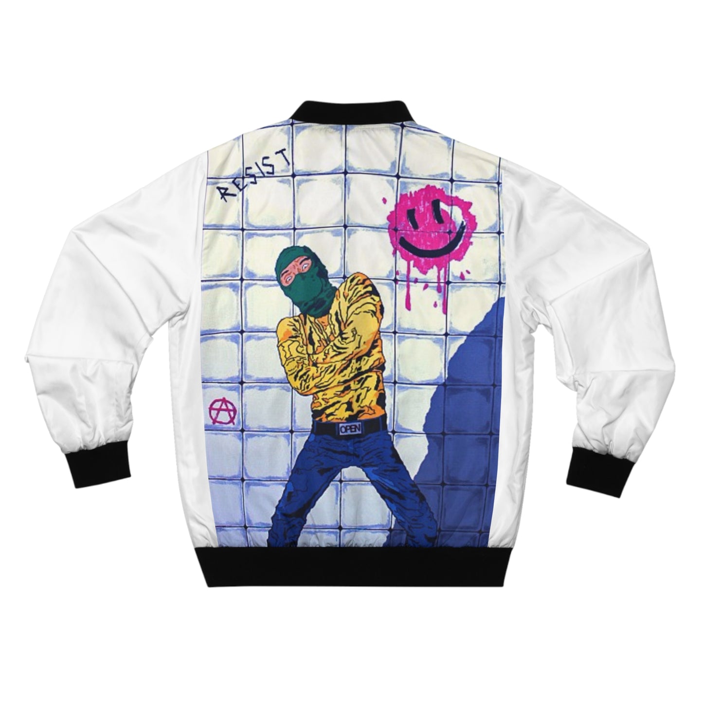 Casual Bomber Jacket — HAPPY PLACE is a quirky comic book design on this artist styled bomber jacket
