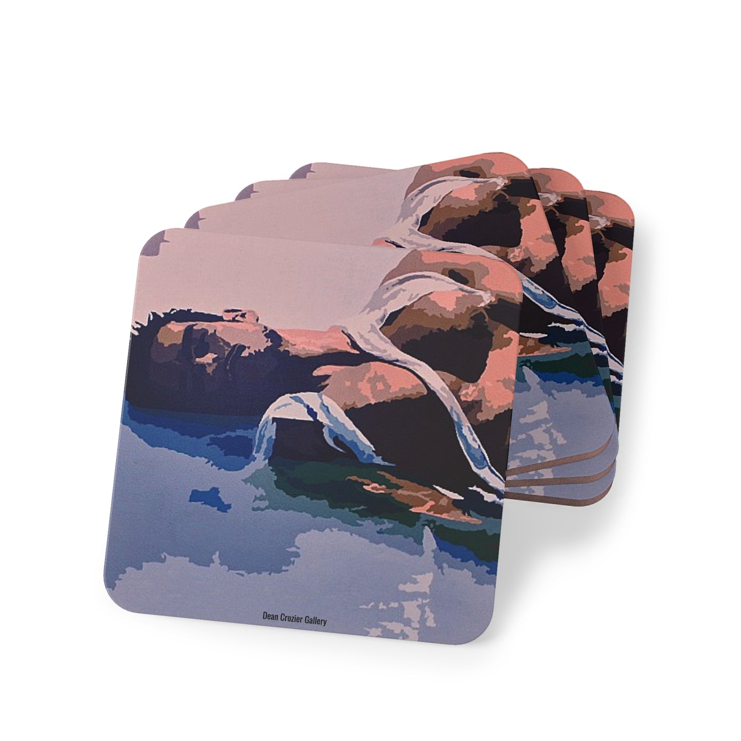 REPOSE SWEAT artistic portrait coasters — An exhausted young man in torn T‑shirt  on these perfect coasters for a relaxed gathering.